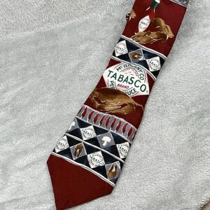 Tabasco Sauce Necktie Mens 4" Wide Maroon Diamond Pattern‎ Seafood 100% Silk Tie